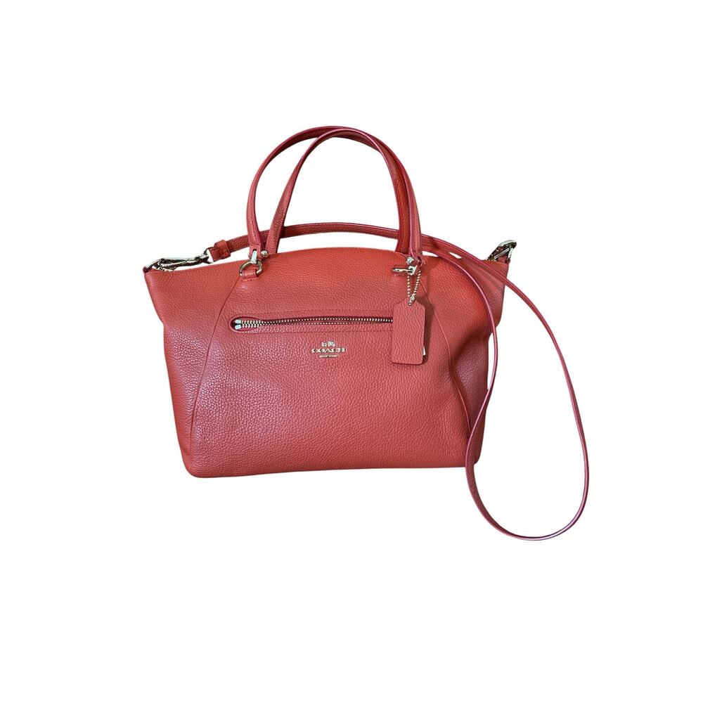 Coach Prairie Satchel crossbody handbag red pebbled leather with gold hardware.